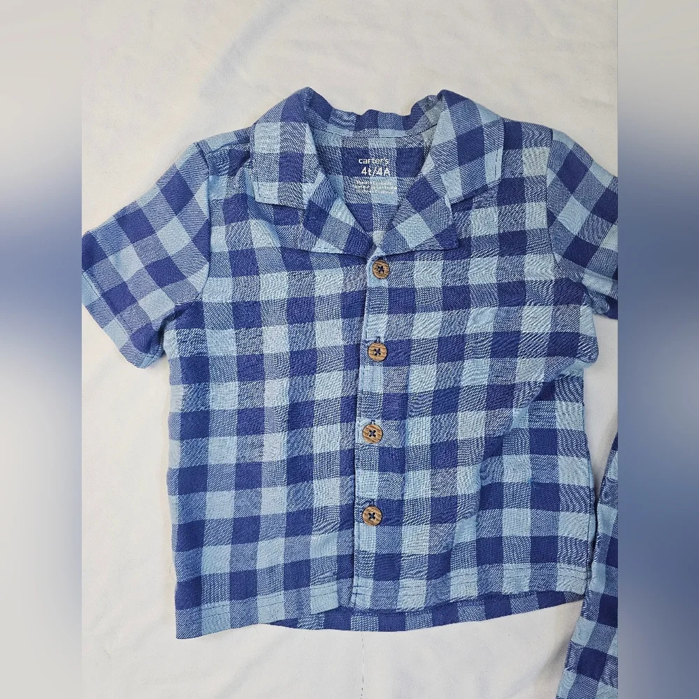 Carter's Blue Plaid Kids Pajama Set- 4T